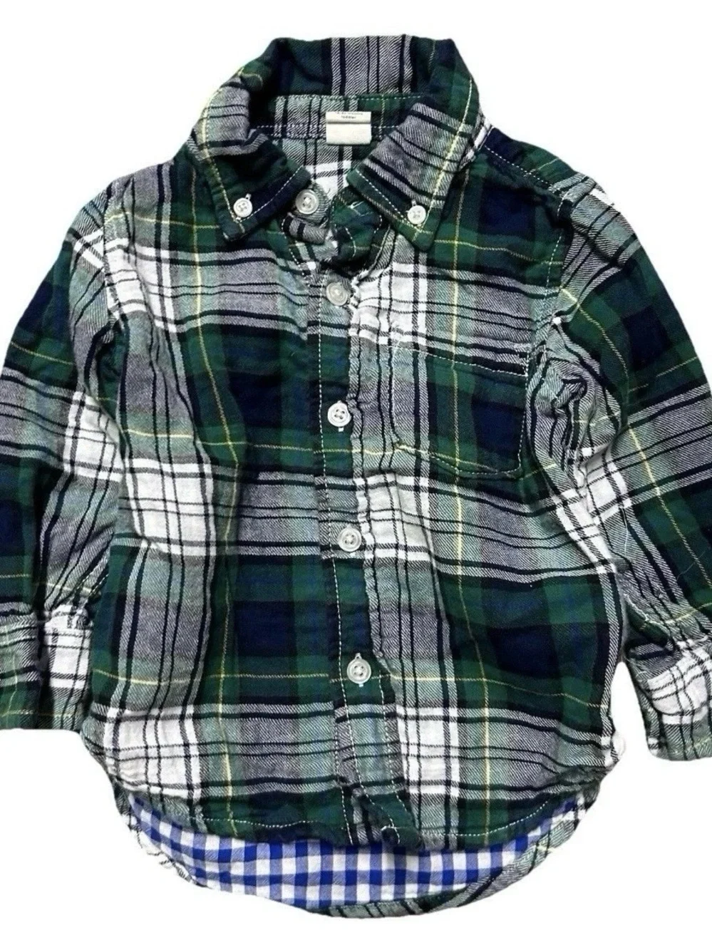 Toddler Boy Tops White Button Down Plaid Flannel 1/4 Zip Size 18-24 Months